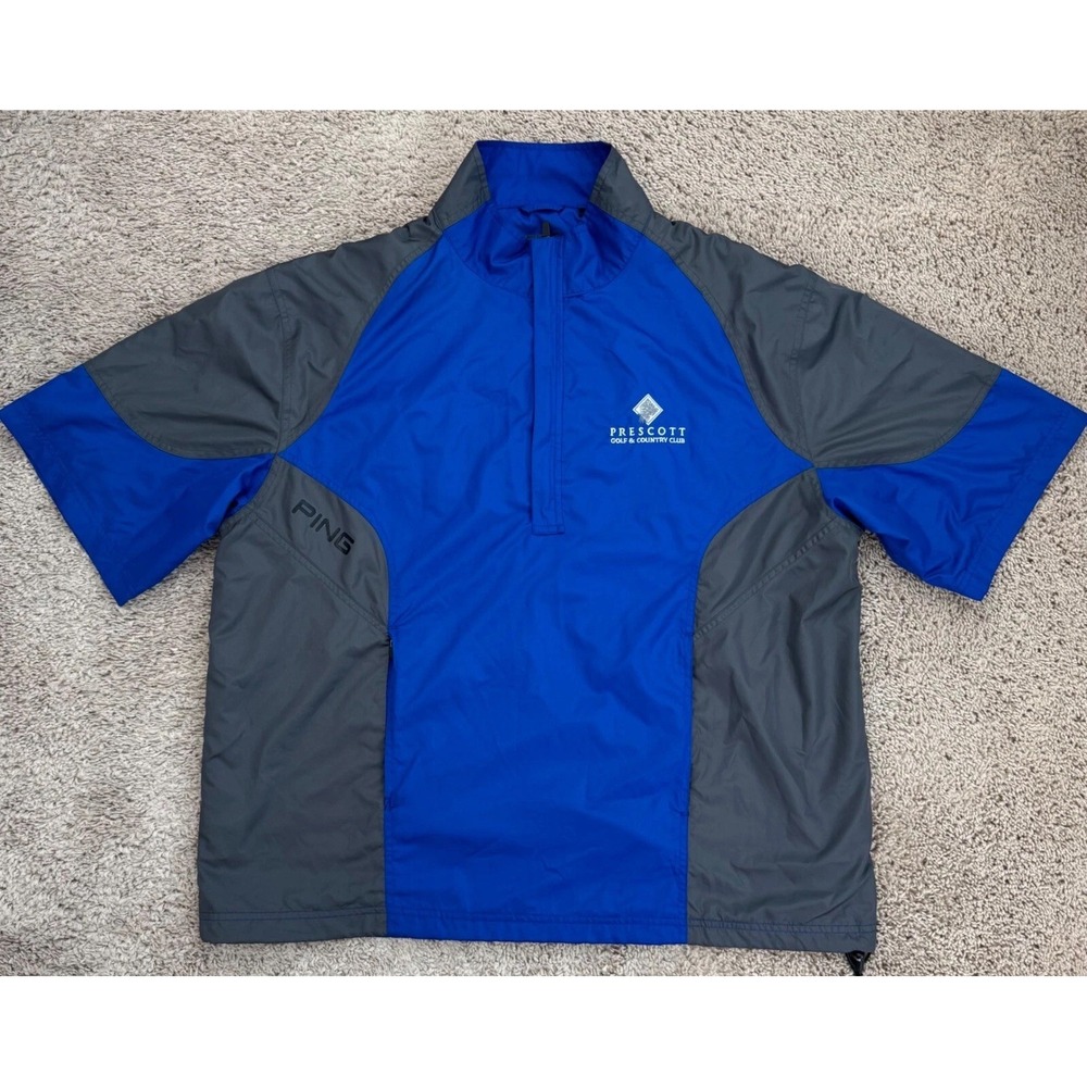 Ping Golf Windbreaker Pullover Men L Blue Gray Prescott Club Short Sleeve Jacket